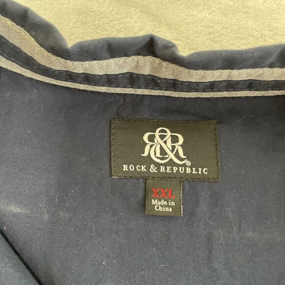 Rock&Republic Shirt Mens‎ XXL Blue Grey Color Block Roll Tab Western Biker Party - Picture 2 of 12